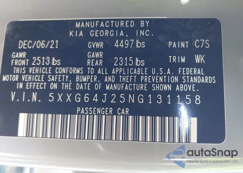 2022 Kia K5 Gt-Line z USA, uszkodzony, nr VIN 5XXG64J25NG131158